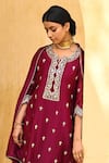 Kameez_Red Kurta And Dupatta- Chanderi Embroidered Gota Round Pant Set _Online_at_Aza_Fashions