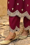 Shop_Kameez_Red Kurta And Dupatta- Chanderi Embroidered Gota Round Pant Set _Online_at_Aza_Fashions