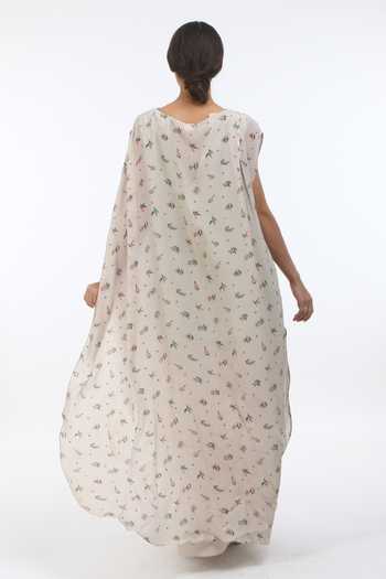 Shop_Nikasha_Grey Round Painted Kaftan With Skirt _at_Aza_Fashions