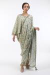 Buy_Nikasha_Grey Asymmetric Hand Painted Saree With Blouse For Women_at_Aza_Fashions