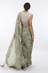 Shop_Nikasha_Grey V Neck Hand Painted Saree With Blouse _at_Aza_Fashions