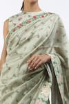 Shop_Nikasha_Grey Round Chanderi Hand Painted Saree With Blouse For Women_Online_at_Aza_Fashions