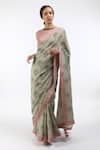 Buy_Nikasha_Grey Round Hand Painted Saree With Blouse For Women_at_Aza_Fashions
