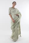 Buy_Nikasha_Grey Round Chanderi Saree With Blouse _at_Aza_Fashions