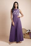 Buy_Mehak Murpana_Purple Stretch Suiting Embroidery Round Jumpsuit _at_Aza_Fashions