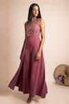 Shop_Mehak Murpana_Pink Stretch Suiting Embroidery Round Draped Jumpsuit _at_Aza_Fashions