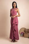 Shop_Mehak Murpana_Pink Stretch Suiting Embroidery High Neck Draped Gown _at_Aza_Fashions