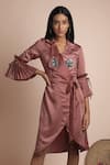 Buy_Mehak Murpana_Pink Stretch Suiting V Neck Overlap Trench Dress_at_Aza_Fashions