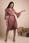 Shop_Mehak Murpana_Pink Stretch Suiting V Neck Overlap Trench Dress_at_Aza_Fashions