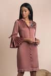 Buy_Mehak Murpana_Pink Stretch Suiting Collared Neck Shirt Dress_at_Aza_Fashions