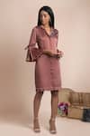 Mehak Murpana_Pink Stretch Suiting Collared Neck Shirt Dress_Online_at_Aza_Fashions
