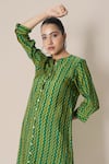 Buy_Kameez_Green Russian Silk Printed Chevron Mandarin Collar Kurta And Pant Set _Online_at_Aza_Fashions