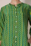 Shop_Kameez_Green Russian Silk Printed Chevron Mandarin Collar Kurta And Pant Set _Online_at_Aza_Fashions