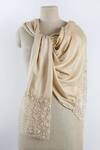 Shop Pashma Beige Italian Lace Silk Cashmere Scarf at Aza Fashions Shop_Pashma_Beige Italian Lace Silk Cashmere Scarf _at_Aza_Fashions