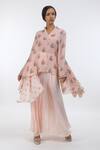 Buy_Nikasha_Pink Mandarin Collar Asymmetric Tunic And Pant Set For Women_at_Aza_Fashions