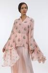 Nikasha_Pink Mandarin Collar Asymmetric Tunic And Pant Set For Women_Online_at_Aza_Fashions