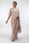 Buy_Nikasha_Pink Round Printed Saree With Chanderi Blouse _at_Aza_Fashions
