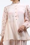 Nikasha_Pink Mandarin Collar Floral Print Blouse For Women_Online_at_Aza_Fashions