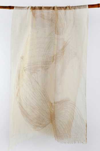 Shop_Pashma_Beige Foil Printing Abstract Motif Silk Cashmere Scarf _at_Aza_Fashions