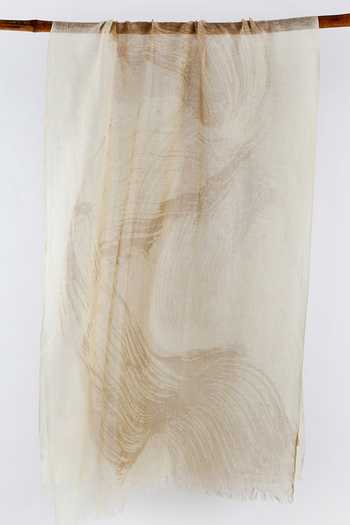 Pashma_Beige Foil Printing Abstract Motif Silk Cashmere Scarf _Online_at_Aza_Fashions