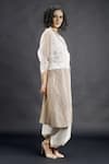 Bodhi Tree_Beige Silk Organza Embroidery Top V-neck Jacket Lapel Sheer And Dhoti Pant Set _Online_at_Aza_Fashions