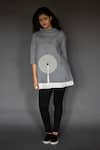 Shop_Taika By Poonam Bhagat_Grey Linen, Voile Turtle Neck Collar Top With Inner _at_Aza_Fashions