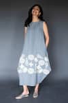 Buy_Taika By Poonam Bhagat_Grey Linen Round Embroidered Dress _at_Aza_Fashions