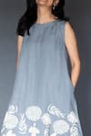 Shop_Taika By Poonam Bhagat_Grey Linen Round Embroidered Dress _at_Aza_Fashions