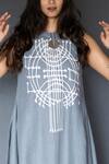 Shop_Taika By Poonam Bhagat_Grey Linen Round Applique Dress _at_Aza_Fashions