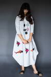 Buy_Taika by Poonam Bhagat_White Linen Round Applique Dress  _at_Aza_Fashions
