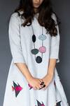 Shop_Taika by Poonam Bhagat_White Linen Round Applique Dress  _at_Aza_Fashions