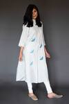 Buy_Taika By Poonam Bhagat_White Linen Mandarin Collar Embroidered Tunic  _at_Aza_Fashions