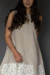 Shop_Taika By Poonam Bhagat_Beige Linen Round Applique Dress _at_Aza_Fashions