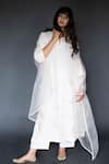 Buy_Taika By Poonam Bhagat_White Organza, Linen Notched Embroidered Kurta And Pant Set _at_Aza_Fashions