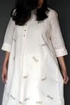 Shop_Taika By Poonam Bhagat_White Linen Mandarin Collar Embroidered Tunic  _at_Aza_Fashions
