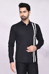 Buy_Arihant Rai Sinha_Black Slub Cotton Striped Shirt _at_Aza_Fashions