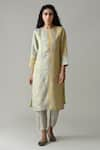 Shop_Manan_Yellow Metallic Linen Kurta Set_at_Aza_Fashions