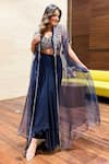 Shop_Seema Thukral_Blue Choli And Skirt Georgette Cape Organza Lining Satin & Draped Set _at_Aza_Fashions