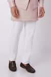 Shop_Spring Break_Pink Linen Satin Trousers Cotton Bundi And Kurta Set _Online_at_Aza_Fashions