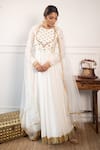 Buy_PARUL GANDHI_White Raw Silk Embroidery Round Anarkali With Dupatta _at_Aza_Fashions