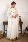 Shop_PARUL GANDHI_White Raw Silk Embroidery Round Anarkali With Dupatta _at_Aza_Fashions