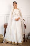 PARUL GANDHI_White Raw Silk Embroidery Round Anarkali With Dupatta _Online_at_Aza_Fashions