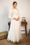 Buy_PARUL GANDHI_White Raw Silk Embroidery Round Anarkali With Dupatta _Online_at_Aza_Fashions