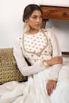 Shop_PARUL GANDHI_White Raw Silk Embroidery Round Anarkali With Dupatta _Online_at_Aza_Fashions