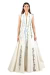 Buy_Samant Chauhan_White Silk Lining Embroidery Lapel Collar Gown _at_Aza_Fashions