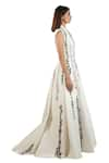 Samant Chauhan_White Silk Lining Embroidery Lapel Collar Gown _Online_at_Aza_Fashions