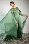 PARUL GANDHI_Green Butter Silk Embroidery Round Anarkali With Dupatta _Online_at_Aza_Fashions