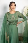 Buy_PARUL GANDHI_Green Butter Silk Embroidery Round Anarkali With Dupatta _Online_at_Aza_Fashions