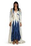 Buy_Samant Chauhan_Blue Silk Lining Embroidery V Neck Ombre Gown With Jacket _at_Aza_Fashions