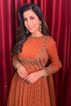 Shop_PARUL GANDHI_Orange Chiffon Embroidery Round Anarkali With Dupatta _at_Aza_Fashions